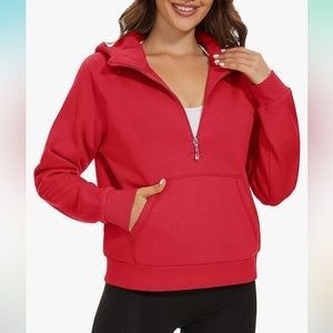 ❤️WOMENS HALF ZIP SCUBA HOODIE/JACKET-RED-XL❤️